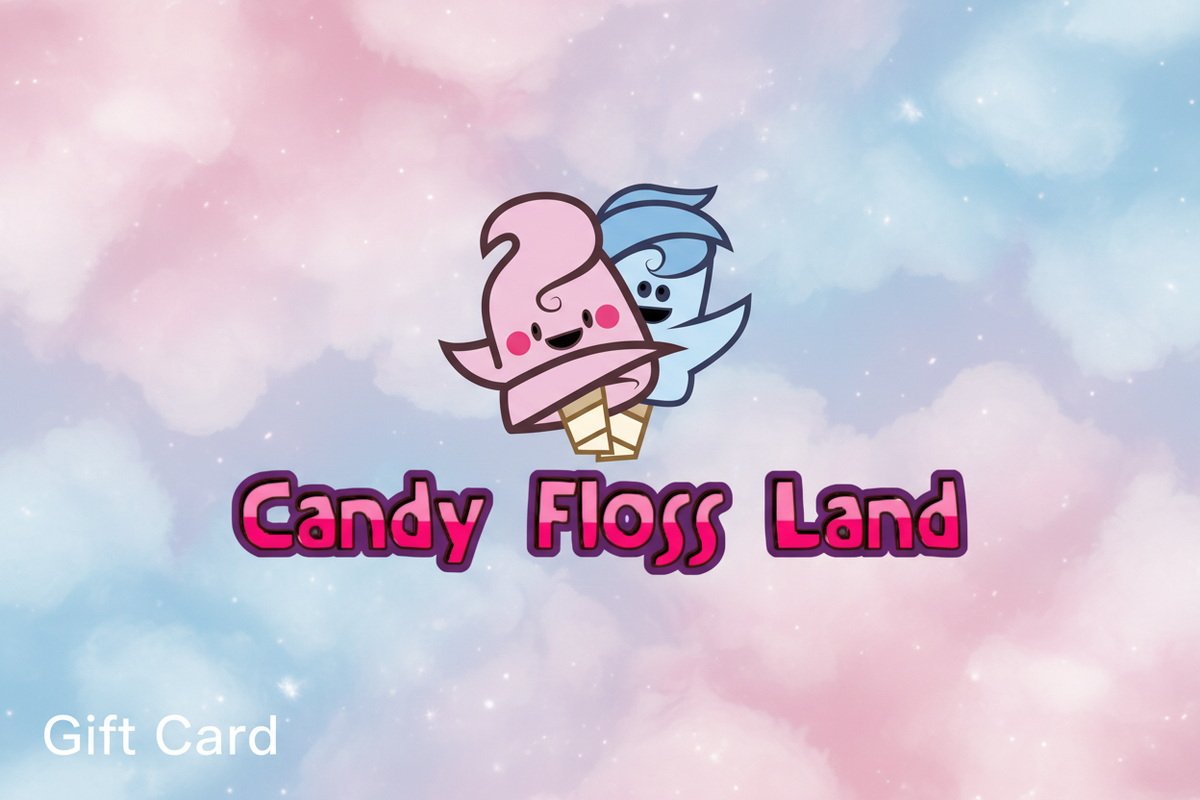Candy Floss Land Gift Card - cotton candy cloud background with kawaii mascots
