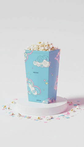 Gourmet popcorn in sky blue packaging